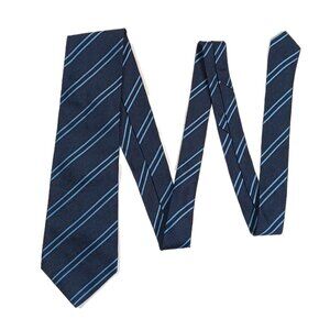 Banana Republic Men’s Silk Tie Navy Blue Striped 61 inch Designer Wide Tie New